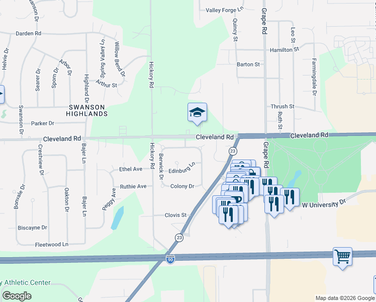 map of restaurants, bars, coffee shops, grocery stores, and more near 16789-16899 Edinburg Ln in South Bend