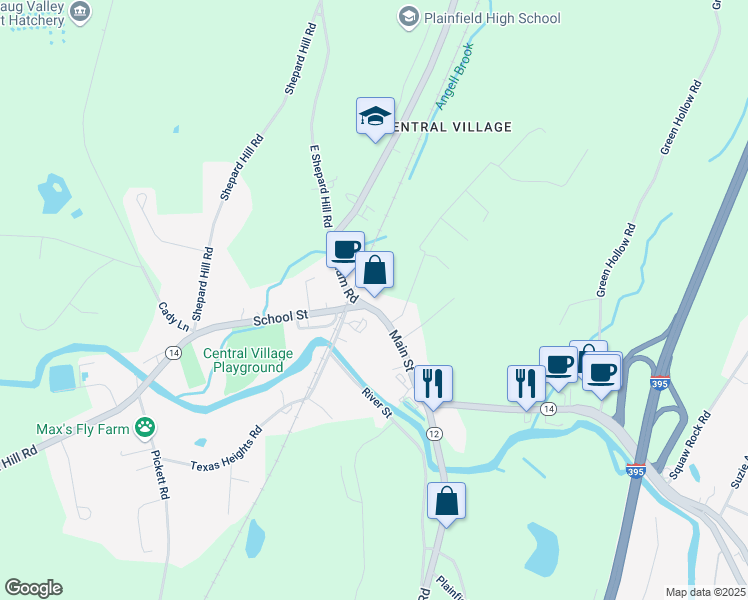 map of restaurants, bars, coffee shops, grocery stores, and more near 14 Main Street in Plainfield