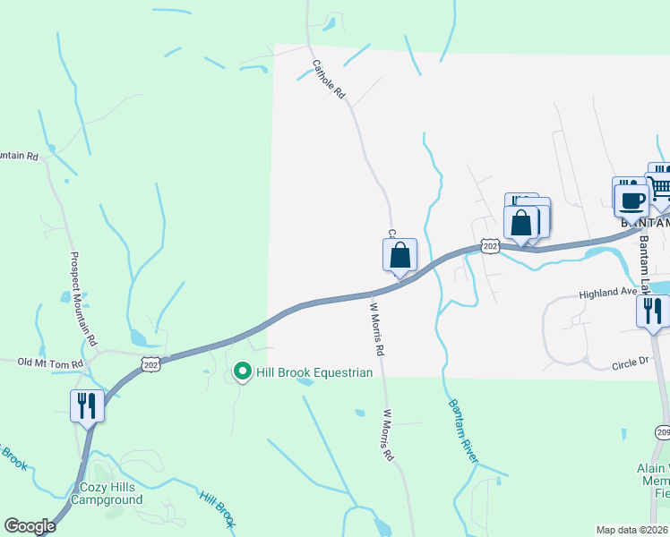 map of restaurants, bars, coffee shops, grocery stores, and more near 1150 Bantam Road in Litchfield