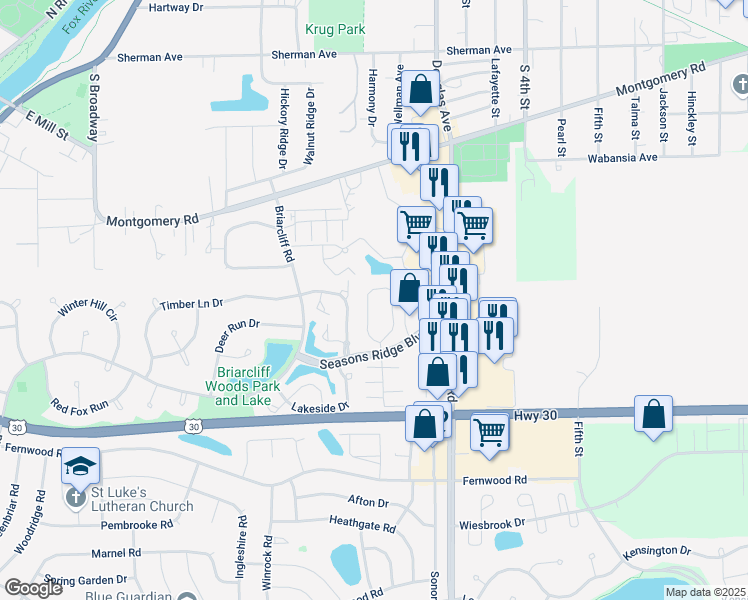 map of restaurants, bars, coffee shops, grocery stores, and more near 161 Hamlet Circle in Montgomery