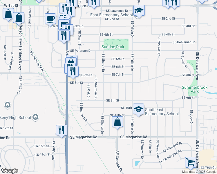 map of restaurants, bars, coffee shops, grocery stores, and more near 812 Southeast Bel Aire Road in Ankeny