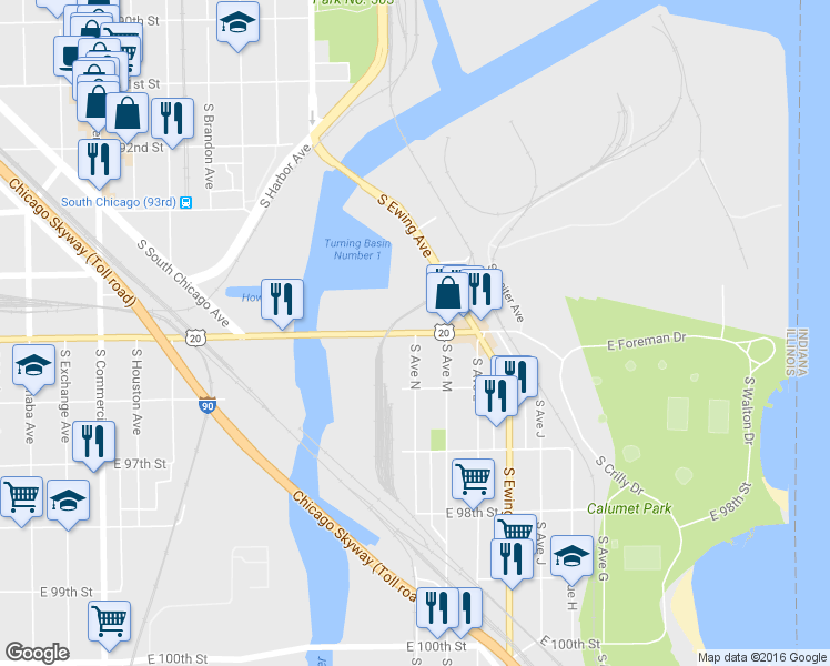map of restaurants, bars, coffee shops, grocery stores, and more near 5956 South Avenue North in Chicago