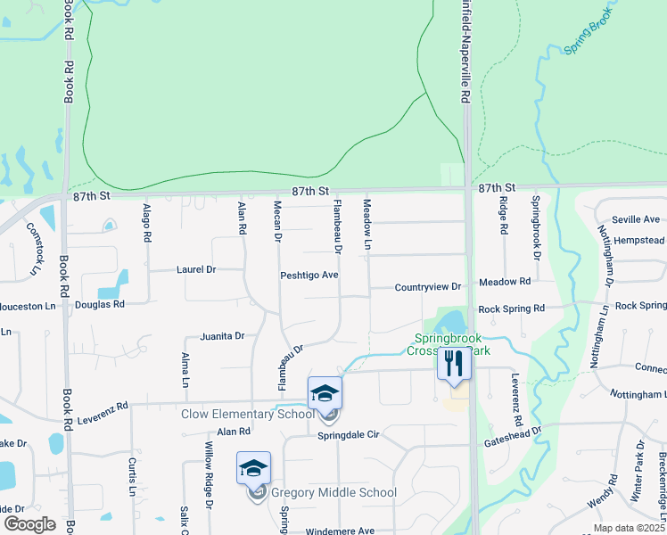 map of restaurants, bars, coffee shops, grocery stores, and more near 1308 Peshtigo Avenue in Naperville