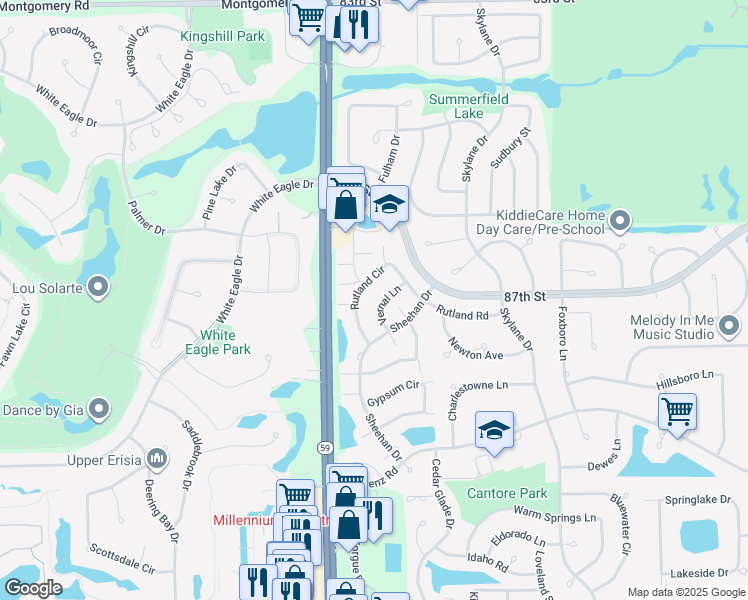 map of restaurants, bars, coffee shops, grocery stores, and more near 2934 Rutland Road in Naperville