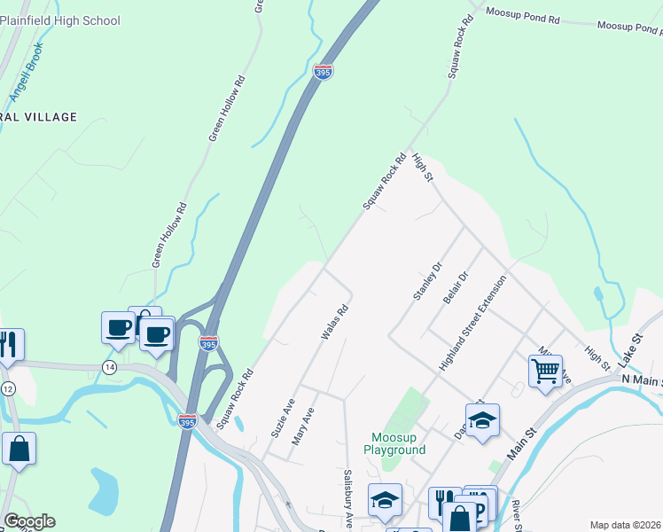 map of restaurants, bars, coffee shops, grocery stores, and more near 98 Squaw Rock Road in Plainfield