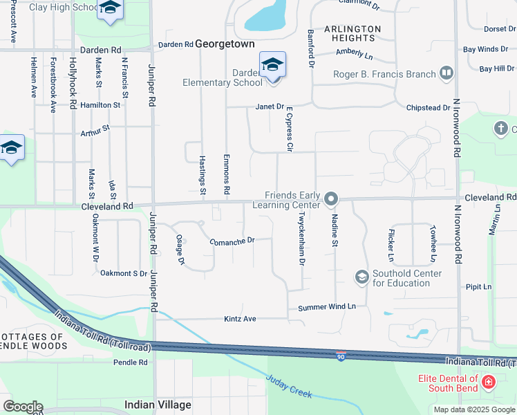 map of restaurants, bars, coffee shops, grocery stores, and more near 53043-53099 Bracken Fern Ct in South Bend