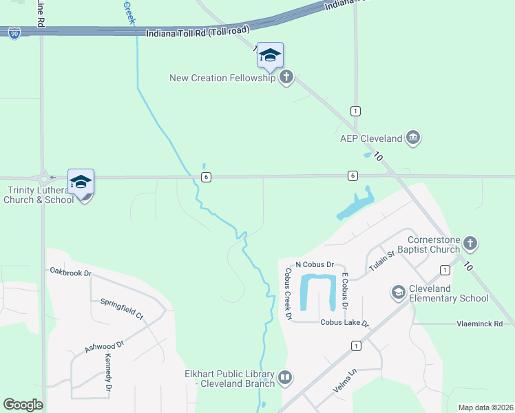 map of restaurants, bars, coffee shops, grocery stores, and more near 53135 Old Farm Rd in Elkhart