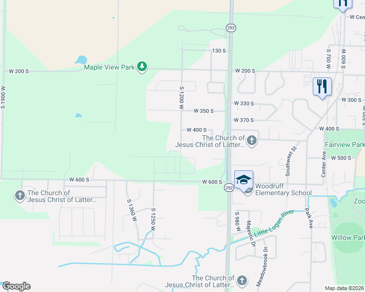 map of restaurants, bars, coffee shops, grocery stores, and more near 453 South 1200 West in Logan