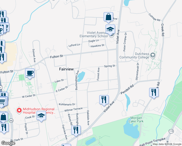 map of restaurants, bars, coffee shops, grocery stores, and more near 2 Erin Court in Poughkeepsie