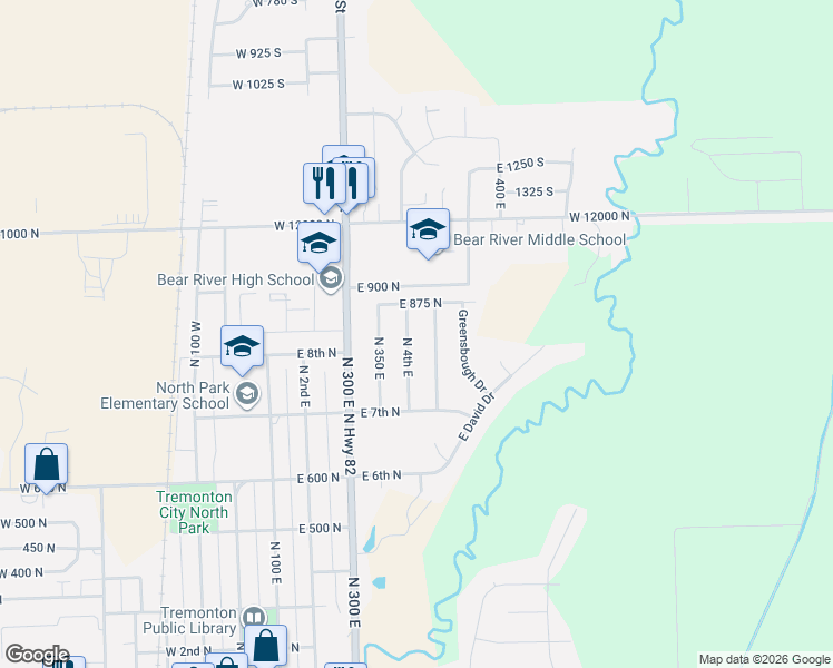 map of restaurants, bars, coffee shops, grocery stores, and more near 794 North 4th East in Tremonton