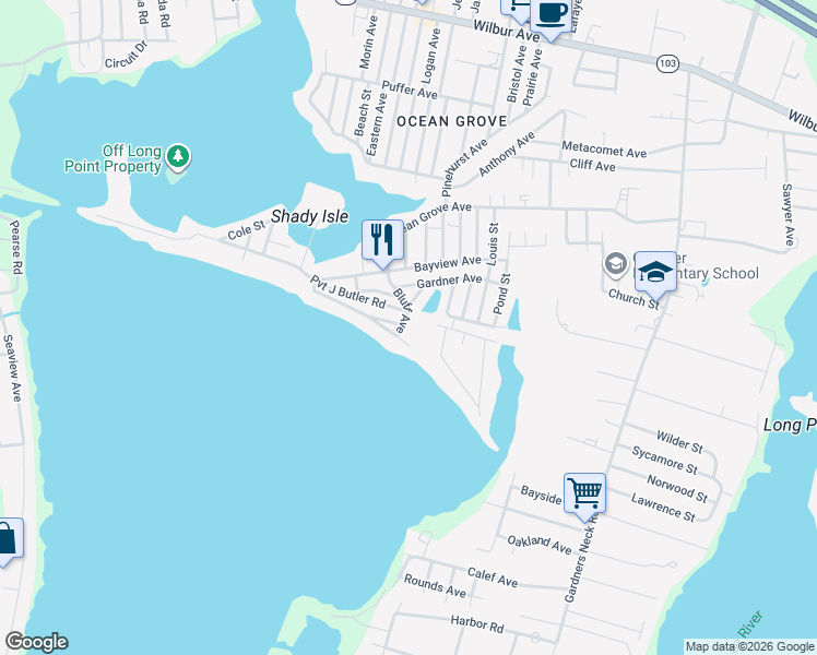 map of restaurants, bars, coffee shops, grocery stores, and more near 76 Bluff Avenue in Swansea
