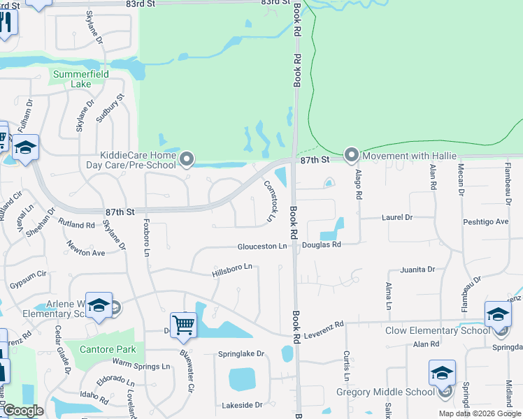 map of restaurants, bars, coffee shops, grocery stores, and more near 2303 Comstock Lane in Naperville