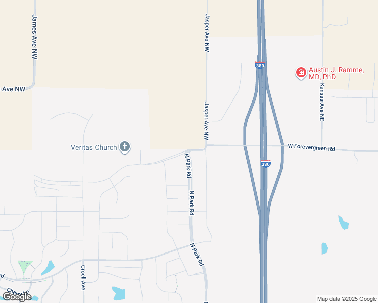 map of restaurants, bars, coffee shops, grocery stores, and more near 2992 North Park Road in Iowa City