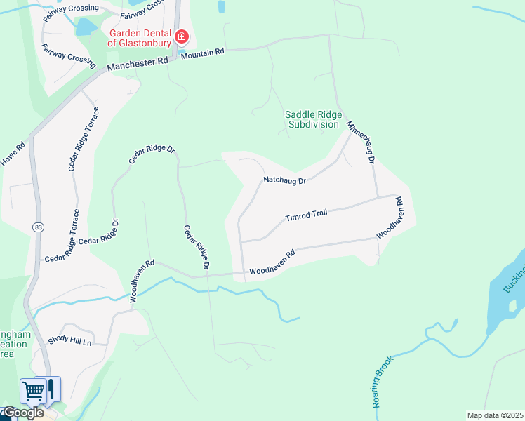 map of restaurants, bars, coffee shops, grocery stores, and more near 184 Natchaug Drive in Glastonbury
