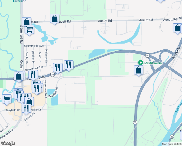 map of restaurants, bars, coffee shops, grocery stores, and more near 58 Pasadena Drive in Oswego