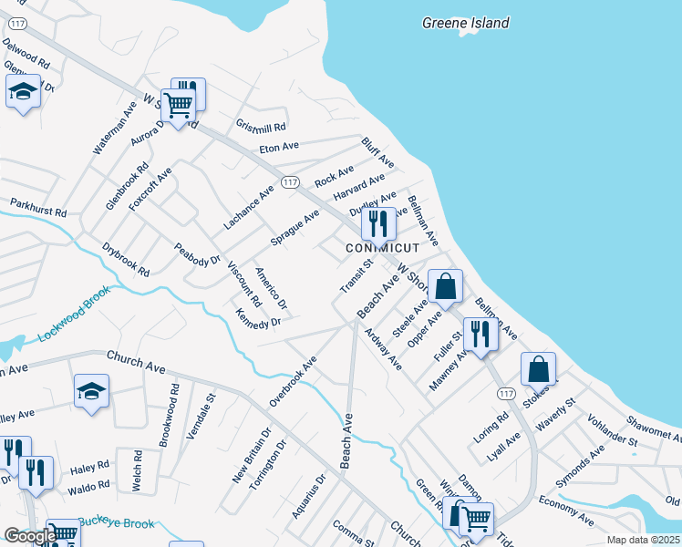 map of restaurants, bars, coffee shops, grocery stores, and more near 30 Poplar Avenue in Warwick