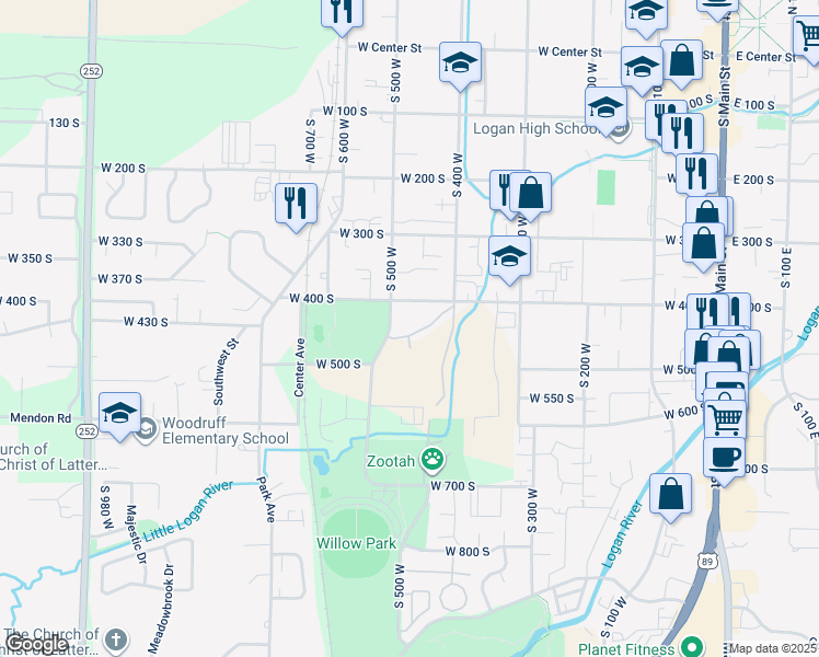 map of restaurants, bars, coffee shops, grocery stores, and more near 450 South 500 West in Logan