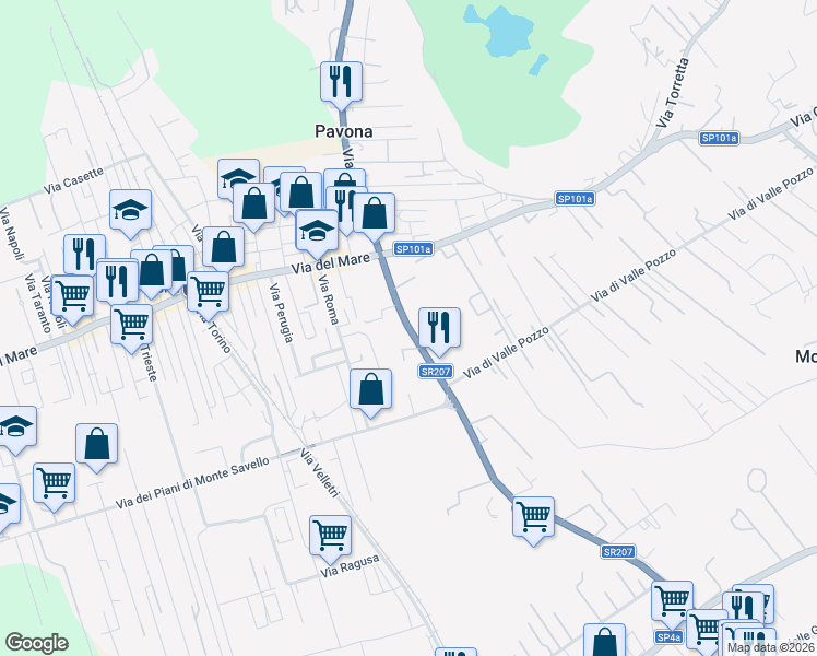 map of restaurants, bars, coffee shops, grocery stores, and more near 13 Via Nettunense in Albano Laziale