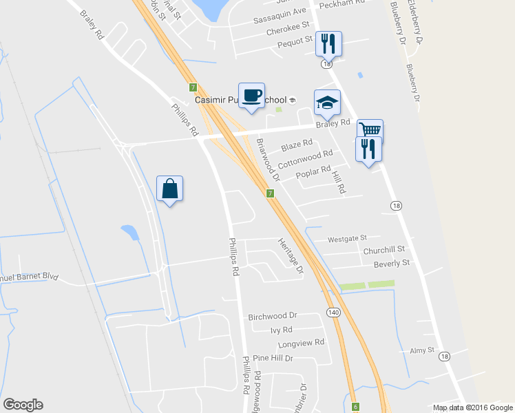 map of restaurants, bars, coffee shops, grocery stores, and more near 2100 Phillips Road in New Bedford