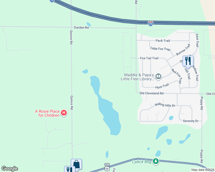 map of restaurants, bars, coffee shops, grocery stores, and more near 52725 Blue Winged Trail in South Bend