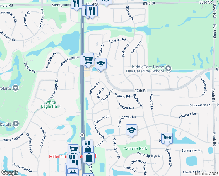 map of restaurants, bars, coffee shops, grocery stores, and more near 2719 Whitchurch Court in Naperville