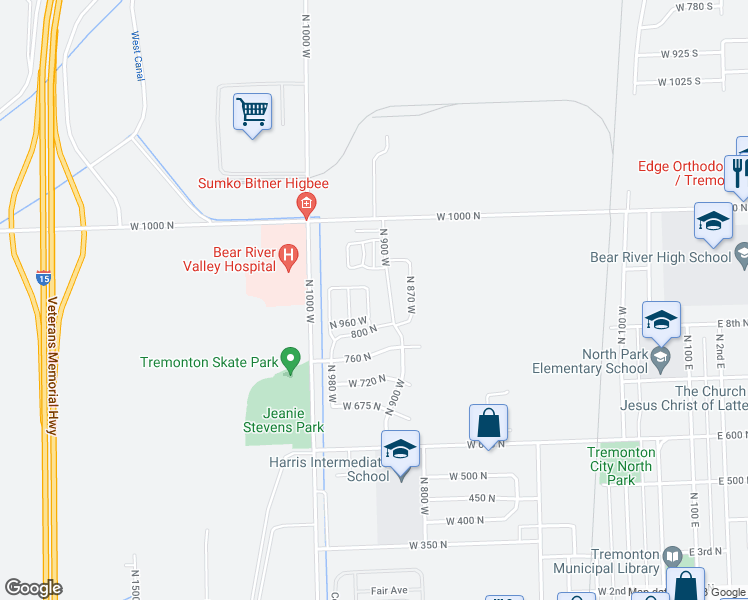 map of restaurants, bars, coffee shops, grocery stores, and more near 852 North 930 West in Tremonton