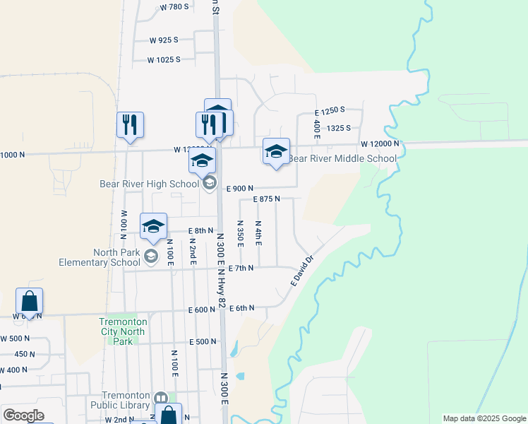 map of restaurants, bars, coffee shops, grocery stores, and more near 844 North 400 East in Tremonton