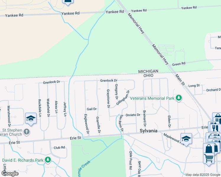 map of restaurants, bars, coffee shops, grocery stores, and more near 6040 Graystone Drive in Sylvania