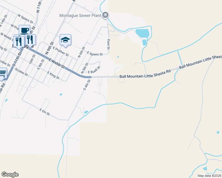 map of restaurants, bars, coffee shops, grocery stores, and more near 902 Ball Mountain Little Shasta Rd in Montague