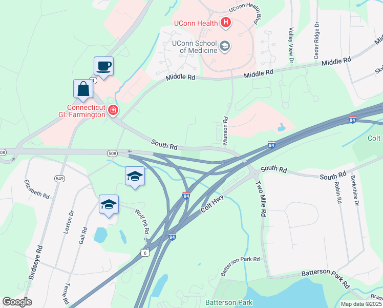 map of restaurants, bars, coffee shops, grocery stores, and more near 80 South Road in Farmington