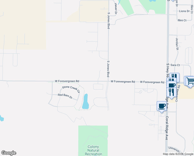 map of restaurants, bars, coffee shops, grocery stores, and more near 1340 West Forevergreen Road in North Liberty