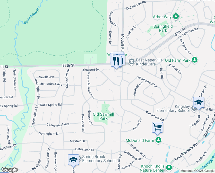 map of restaurants, bars, coffee shops, grocery stores, and more near 454 Nantucket Road in Naperville