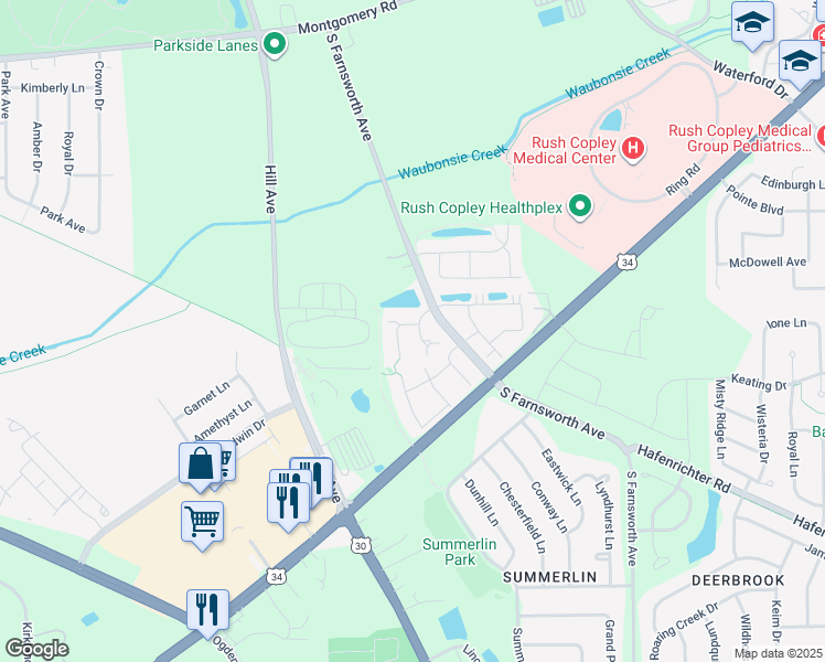 map of restaurants, bars, coffee shops, grocery stores, and more near 1701 Pontarelli Court in Aurora