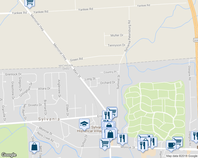 map of restaurants, bars, coffee shops, grocery stores, and more near 6028 Park Street in Sylvania