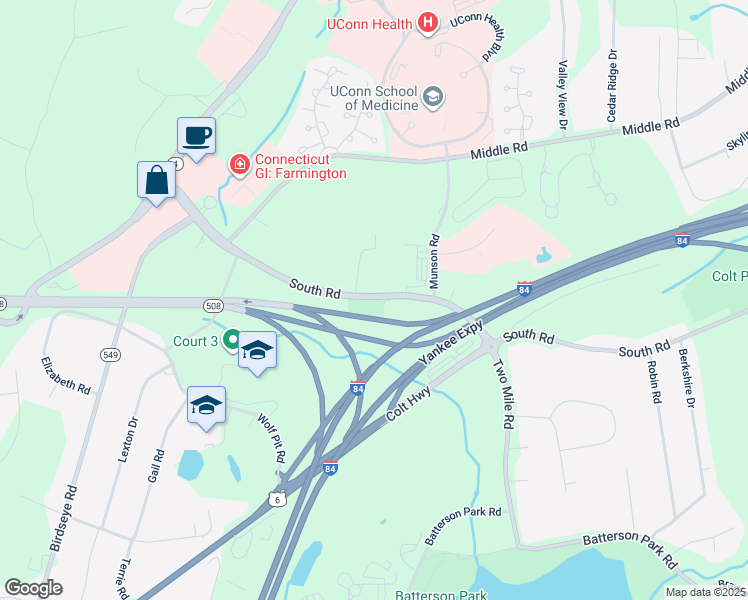 map of restaurants, bars, coffee shops, grocery stores, and more near 89 South Road in Farmington