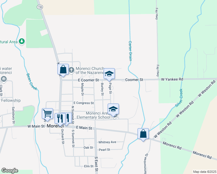 map of restaurants, bars, coffee shops, grocery stores, and more near 601 Page Street in Morenci