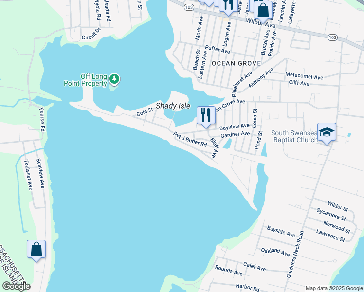 map of restaurants, bars, coffee shops, grocery stores, and more near 166 Bluff Ave in Swansea