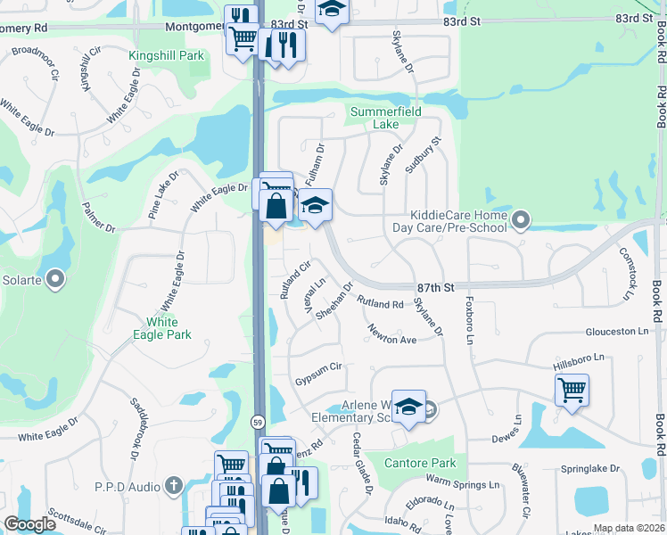 map of restaurants, bars, coffee shops, grocery stores, and more near 2840 Rutland Circle in Naperville