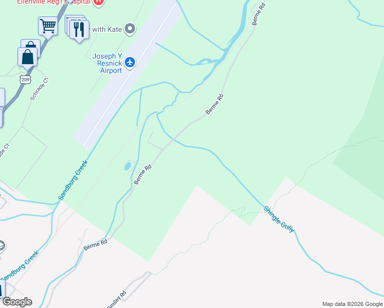 map of restaurants, bars, coffee shops, grocery stores, and more near 280 Berme Road in Ellenville