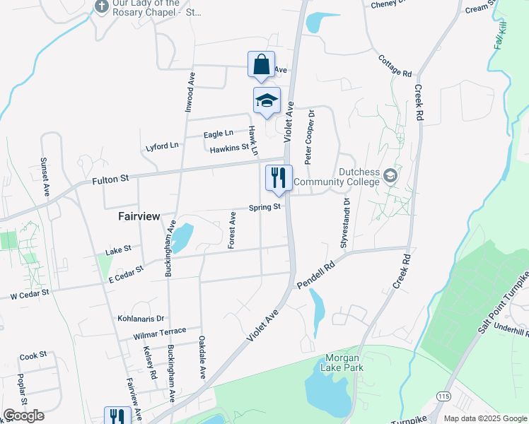map of restaurants, bars, coffee shops, grocery stores, and more near 22 Lakeview Avenue in Poughkeepsie