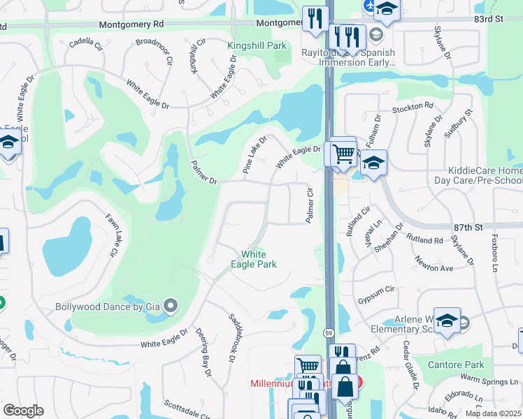 map of restaurants, bars, coffee shops, grocery stores, and more near 3111 White Eagle Drive in Naperville