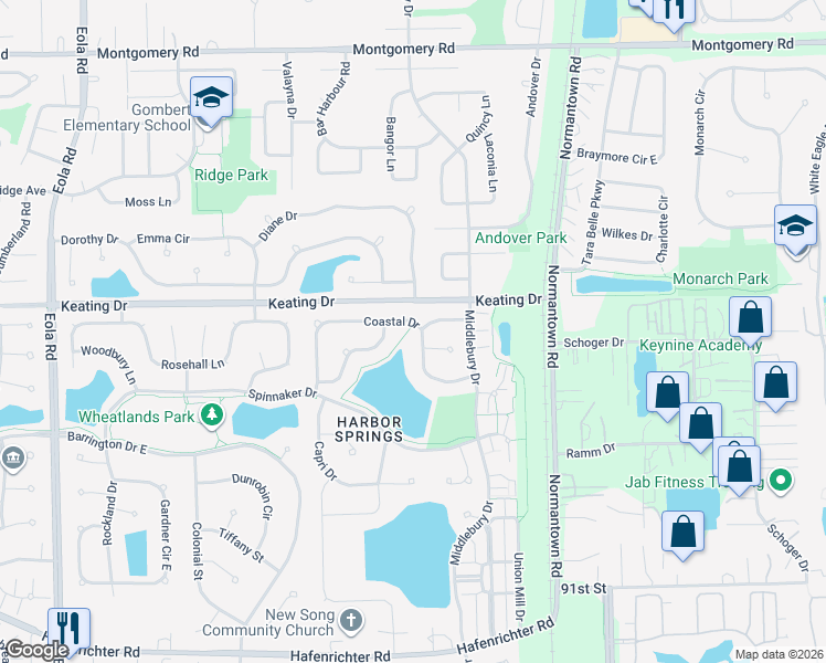 map of restaurants, bars, coffee shops, grocery stores, and more near 3007 Coastal Dr in Aurora