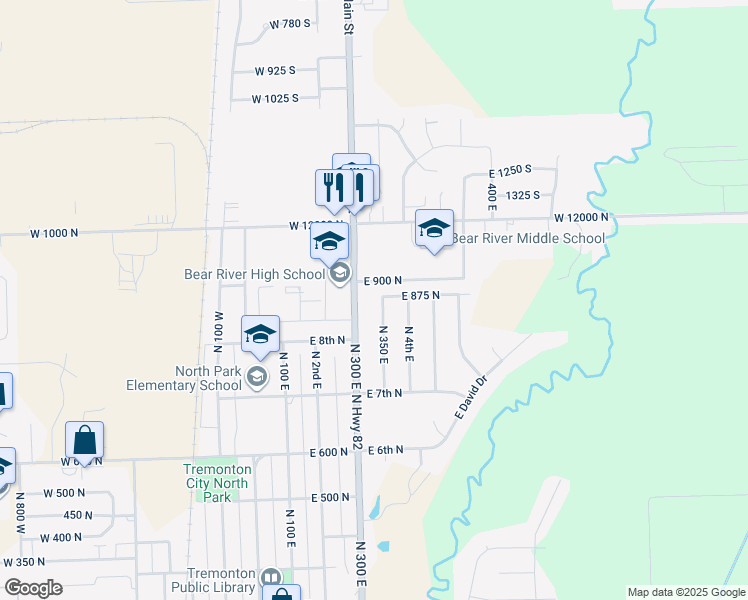 map of restaurants, bars, coffee shops, grocery stores, and more near 865 North 350 East in Tremonton
