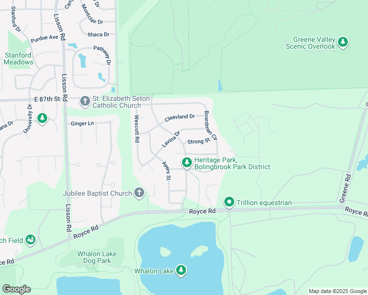 map of restaurants, bars, coffee shops, grocery stores, and more near Paxson Drive in Bolingbrook