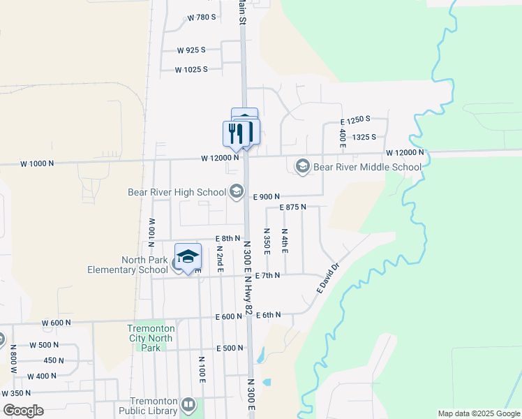map of restaurants, bars, coffee shops, grocery stores, and more near 865 North 350 East in Tremonton