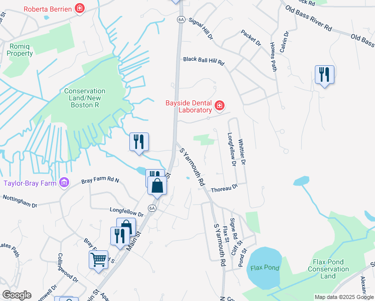 map of restaurants, bars, coffee shops, grocery stores, and more near 174 South Yarmouth Road in Dennis