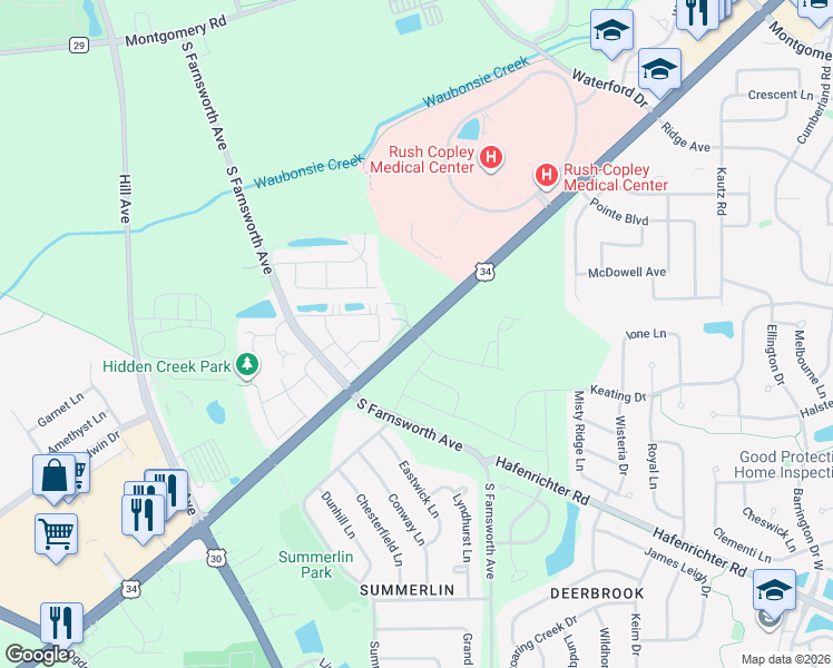 map of restaurants, bars, coffee shops, grocery stores, and more near 700 Ogden Avenue in Aurora