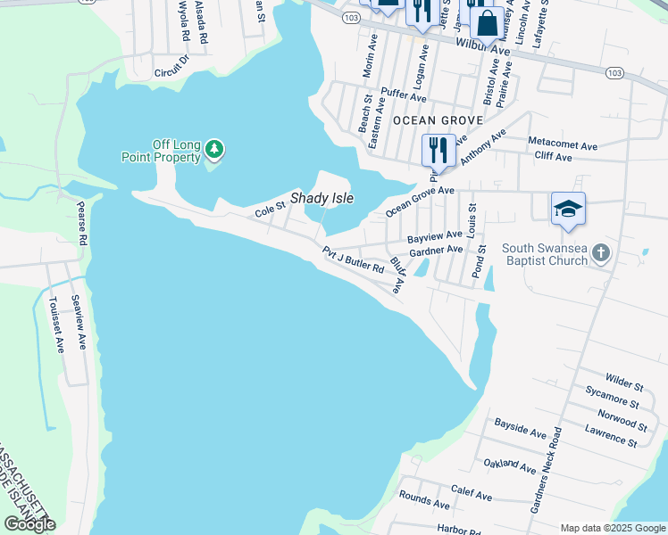 map of restaurants, bars, coffee shops, grocery stores, and more near 166 Bluff Avenue in Swansea