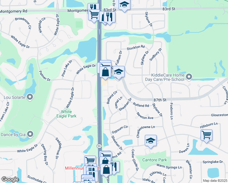 map of restaurants, bars, coffee shops, grocery stores, and more near 2220 Waterleaf Court in Naperville