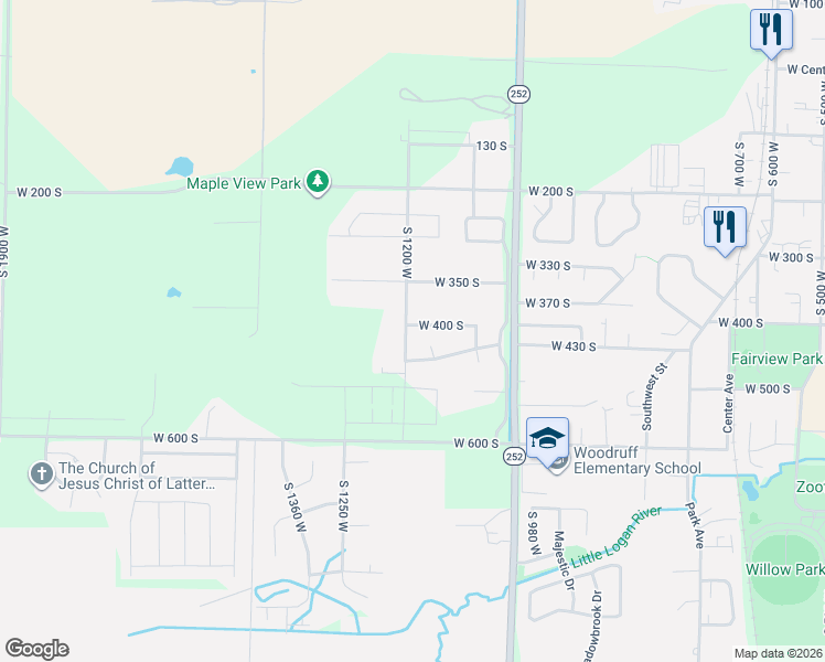 map of restaurants, bars, coffee shops, grocery stores, and more near 1194 West 400 South in Logan